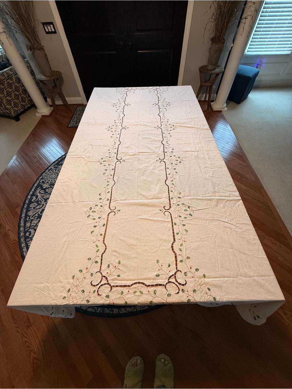 Embroidered Ivory Tablecloth with Gold accents